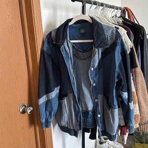 Oversized wild fable Denim Patchwork Bomber Jacket